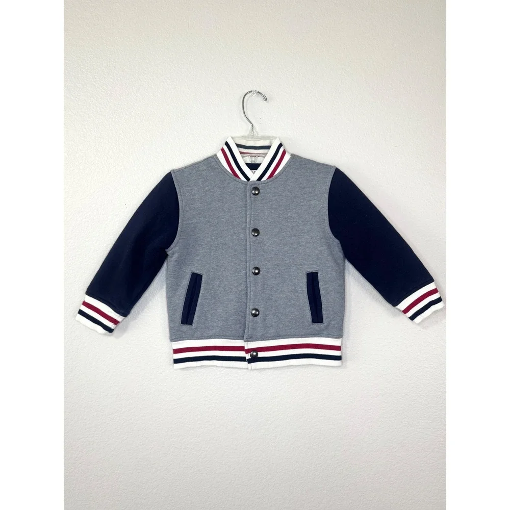 Gymboree Boys Varsity Bomber Jacket Gray Navy Red Size 4